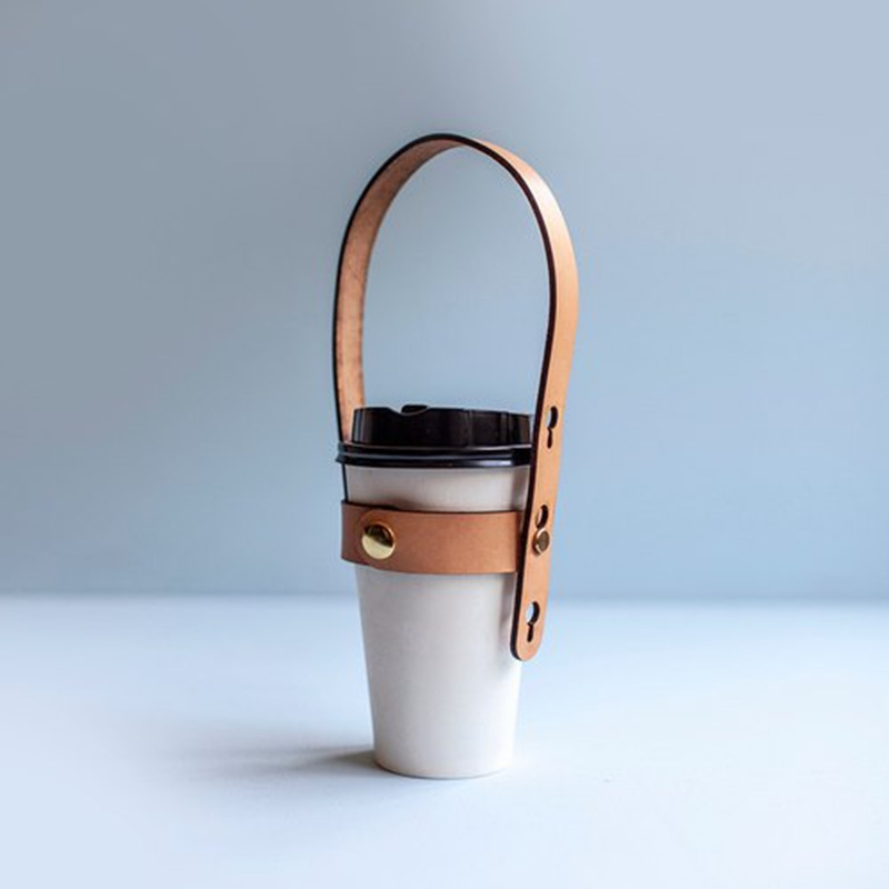 Casual Coffee Milk Tea Cup Handle Non-Slip Pu Leather Handle Outdoor Adjustable Satchel Convenient Anti-Scalding Cup Handle