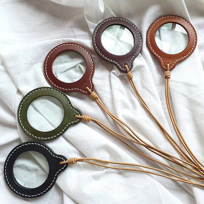Casual Pure Color Adjustable Hanging Neck Magnifying Glass Leather Case for the Elderly and Elderly High-Power Portable Magnifying Glass Protective Cover
