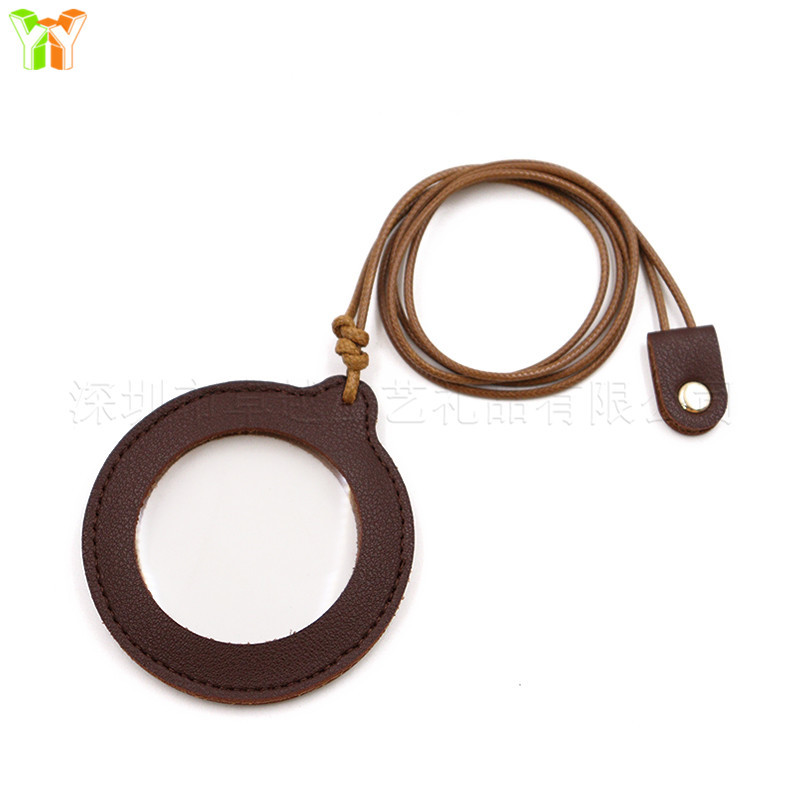 Casual Pure Color Adjustable Hanging Neck Magnifying Glass Leather Case for the Elderly and Elderly High-Power Portable Magnifying Glass Protective Cover