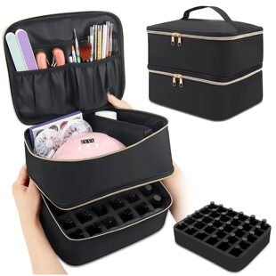 Nail Polish Organizer, Portable Nail Polish Suitcase, Portable Nail Polish Rack That Can Hold 30 Bottles and a Nail Lamp
