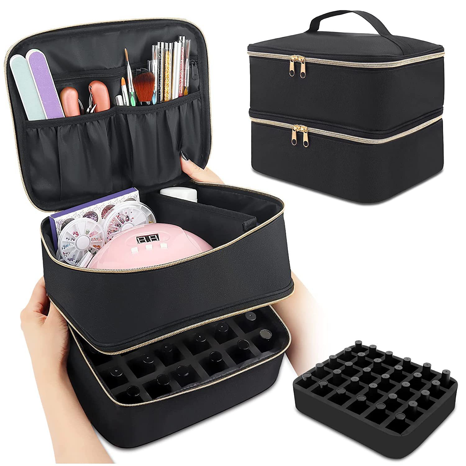 Nail Polish Organizer, Portable Nail Polish Suitcase, Portable Nail Polish Rack That Can Hold 30 Bottles and a Nail Lamp