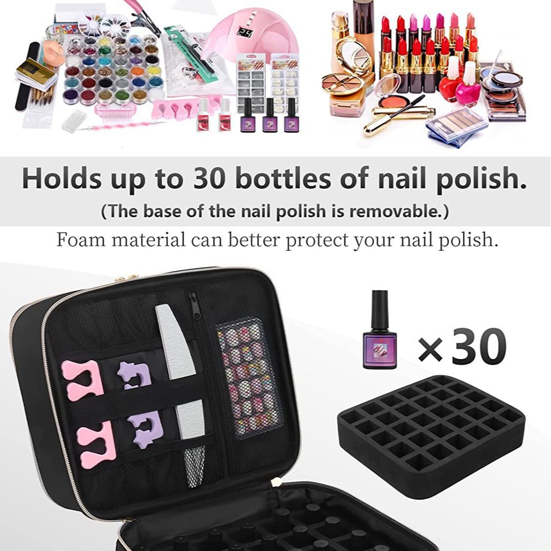 Nail Polish Organizer, Portable Nail Polish Suitcase, Portable Nail Polish Rack That Can Hold 30 Bottles and a Nail Lamp