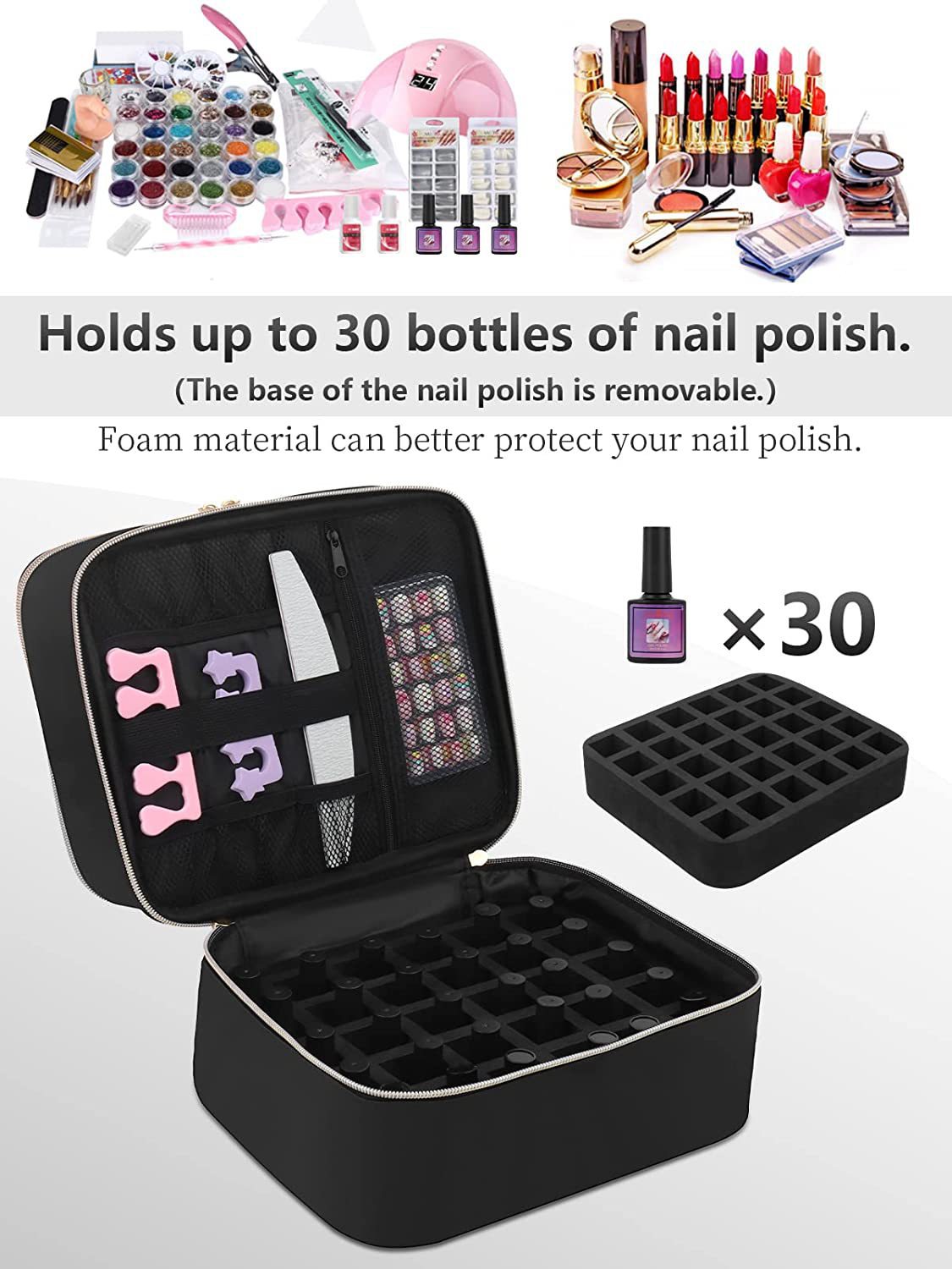 Nail Polish Organizer, Portable Nail Polish Suitcase, Portable Nail Polish Rack That Can Hold 30 Bottles and a Nail Lamp