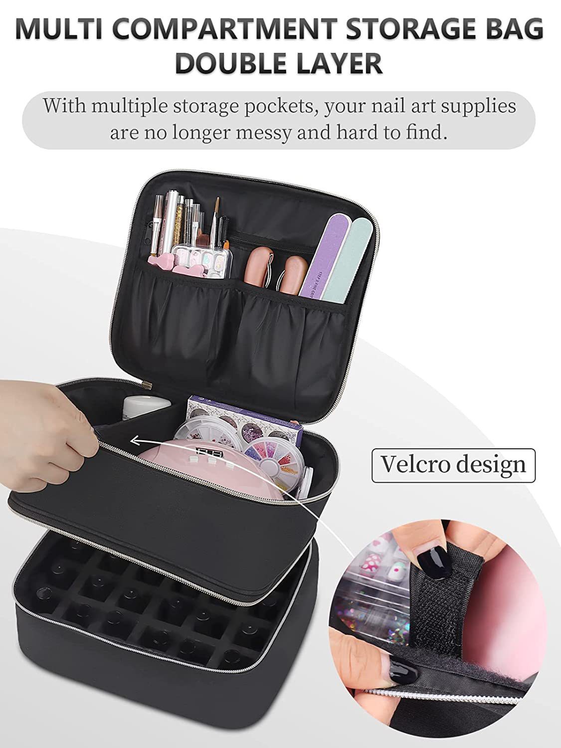 Nail Polish Organizer, Portable Nail Polish Suitcase, Portable Nail Polish Rack That Can Hold 30 Bottles and a Nail Lamp