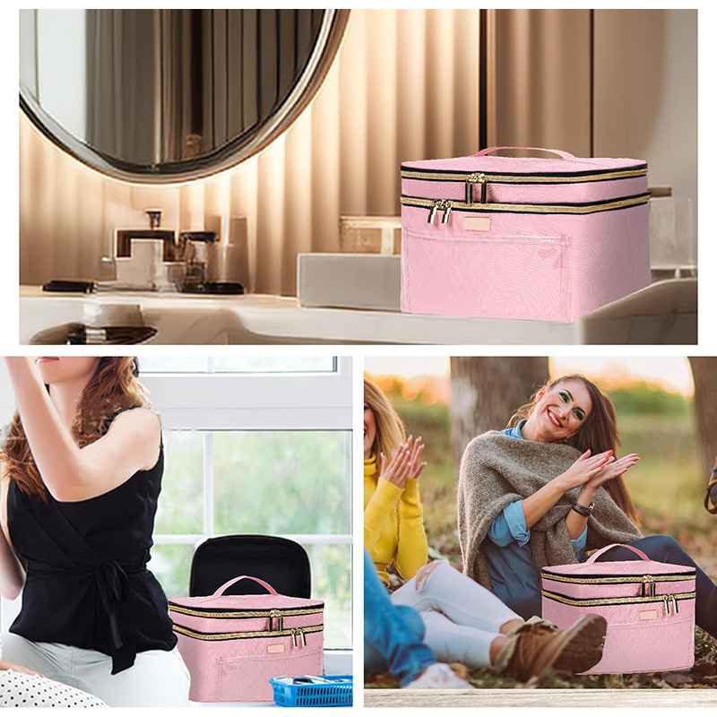 Amazon's New Double-Layer Makeup Bag, Travel Cosmetics and Toiletries Storage Bag, Large Capacity, Portable, Large Capacity