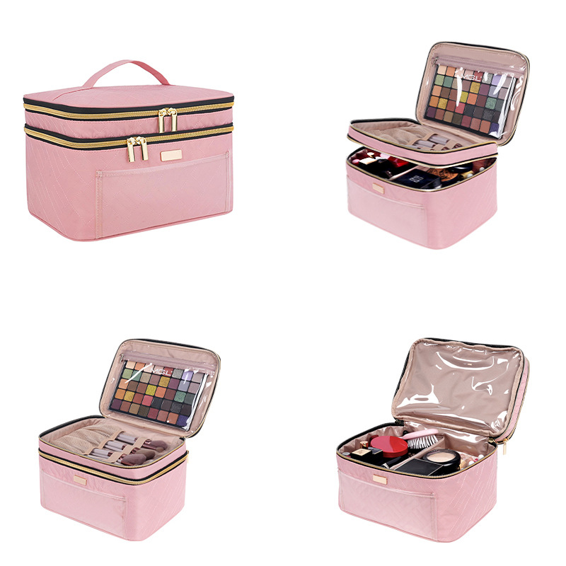 Amazon's New Double-Layer Makeup Bag, Travel Cosmetics and Toiletries Storage Bag, Large Capacity, Portable, Large Capacity