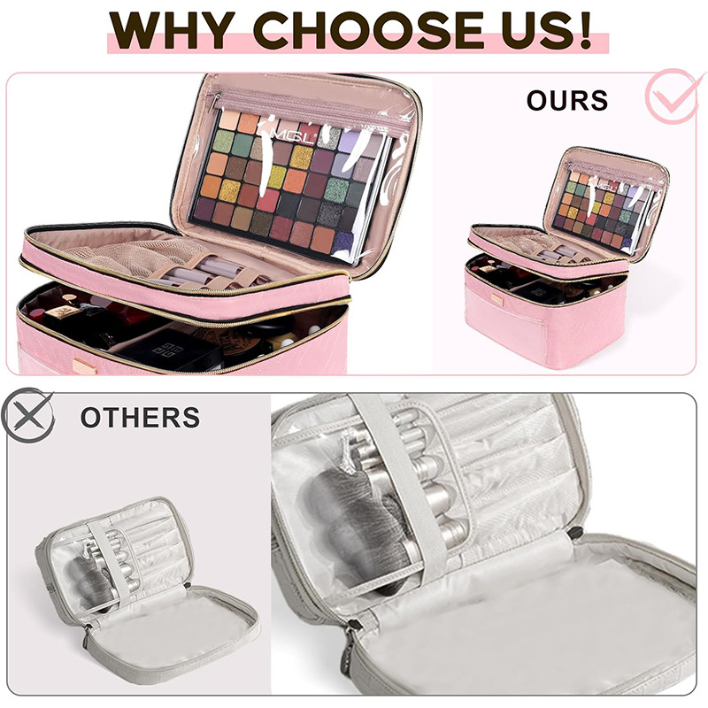 Amazon's New Double-Layer Makeup Bag, Travel Cosmetics and Toiletries Storage Bag, Large Capacity, Portable, Large Capacity