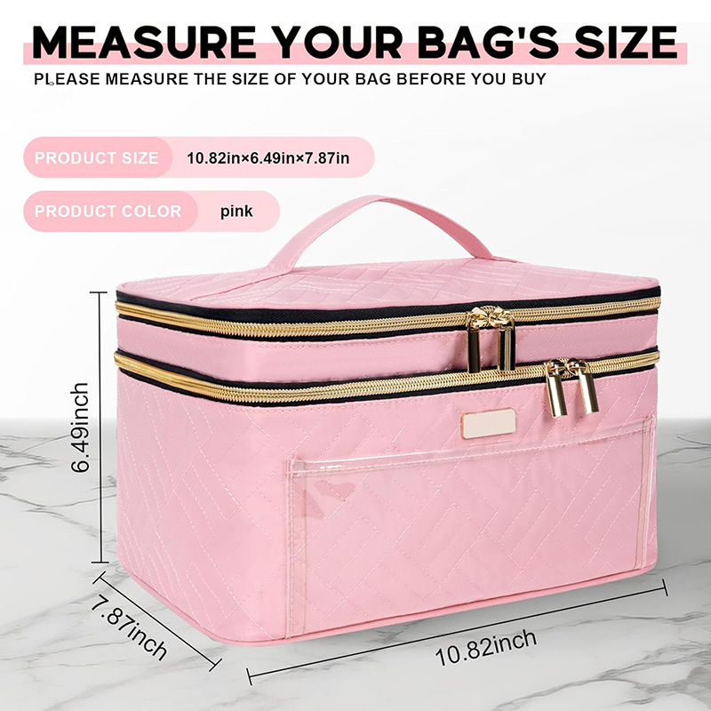 Amazon's New Double-Layer Makeup Bag, Travel Cosmetics and Toiletries Storage Bag, Large Capacity, Portable, Large Capacity