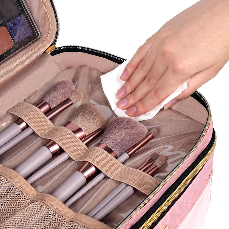 Amazon's New Double-Layer Makeup Bag, Travel Cosmetics and Toiletries Storage Bag, Large Capacity, Portable, Large Capacity