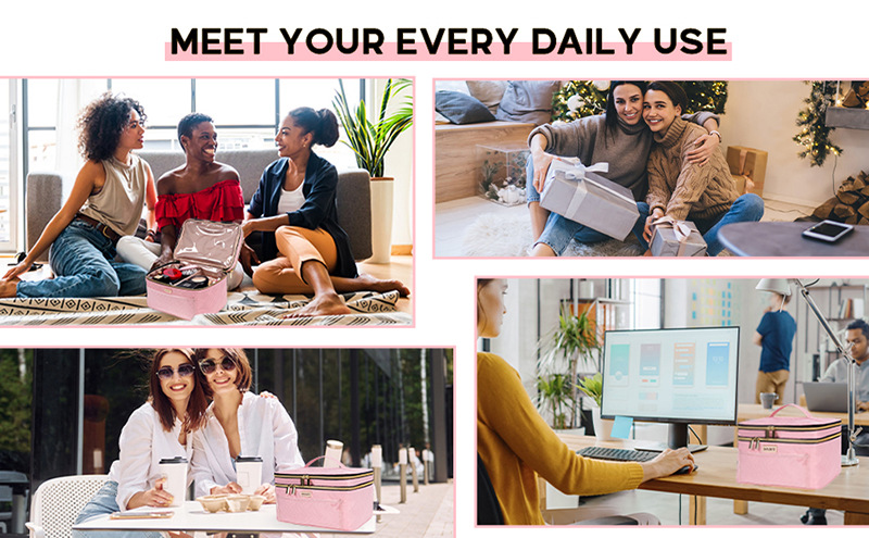 Amazon's New Double-Layer Makeup Bag, Travel Cosmetics and Toiletries Storage Bag, Large Capacity, Portable, Large Capacity