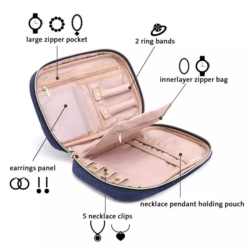 Portable Jewelry Box, Earring Organizer, Small Portable Necklace and Ring Bag, Multi-Functional Ear Jewelry and Earring Storage Bag