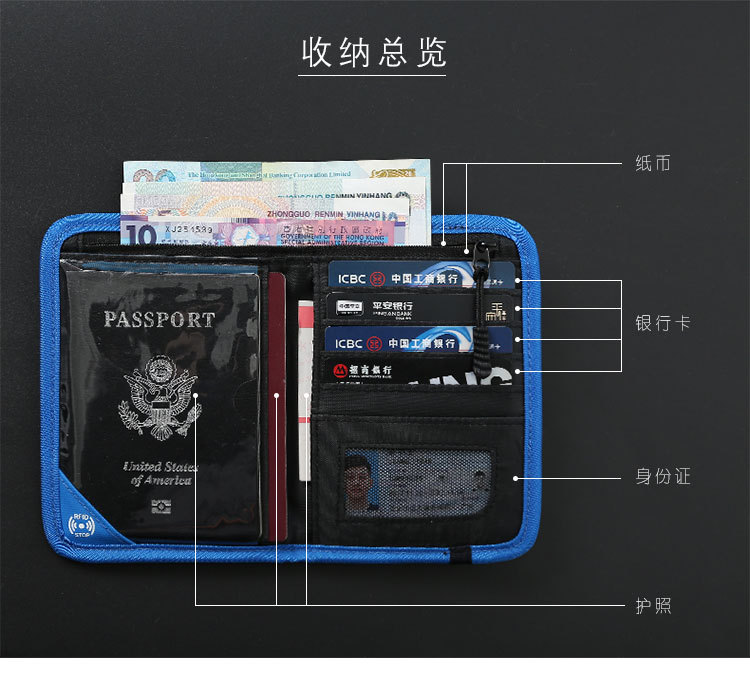 Travel Abroad Storage Rfid Anti-Theft Waterproof Document Storage Travel Supplies Business Trip Carry-On Nylon Passport Bag