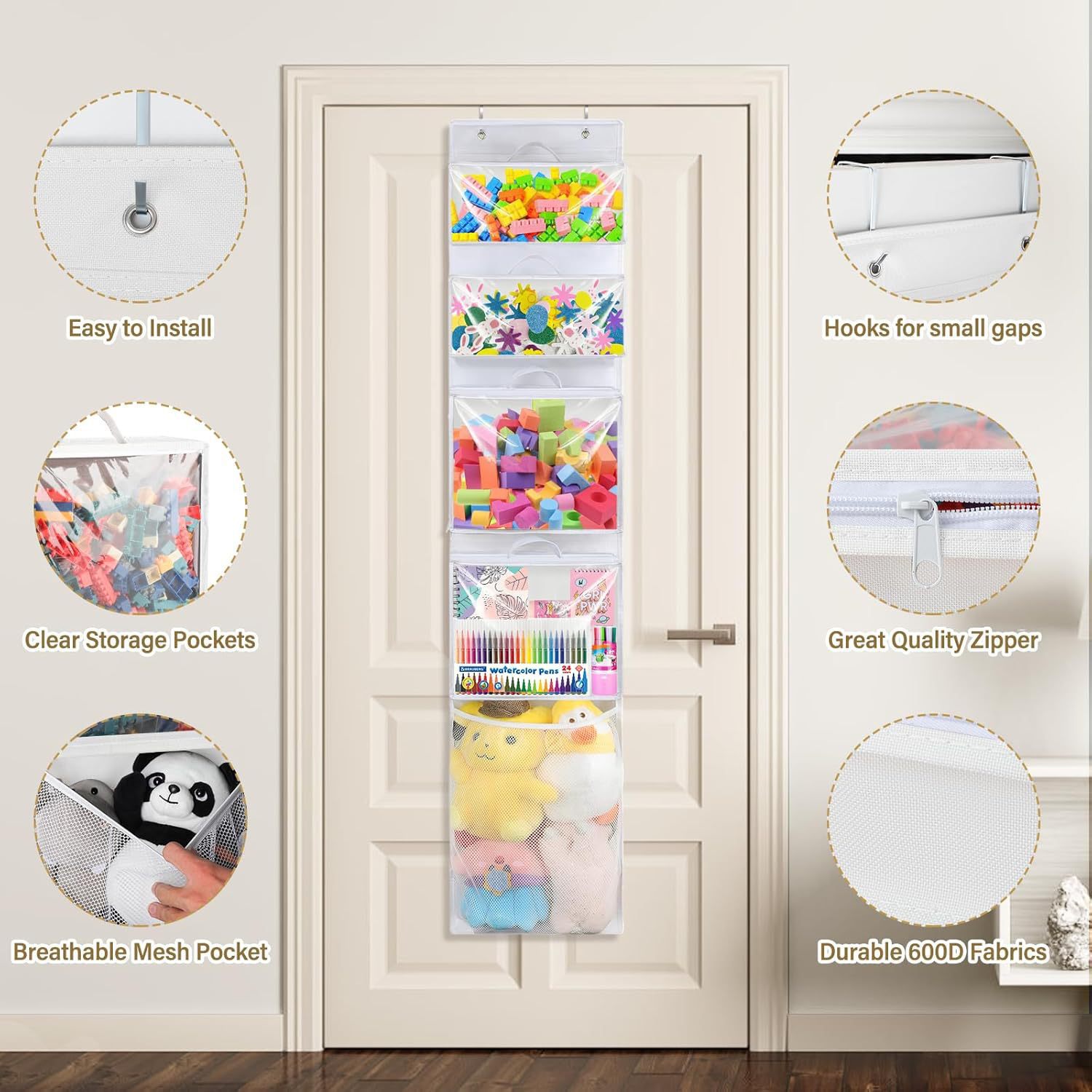 Cross-Border Hot-Selling Hanging Toy Storage Bag Building Block Filled Animal Storage Hanging Bag Comes with 4 Removable Bags