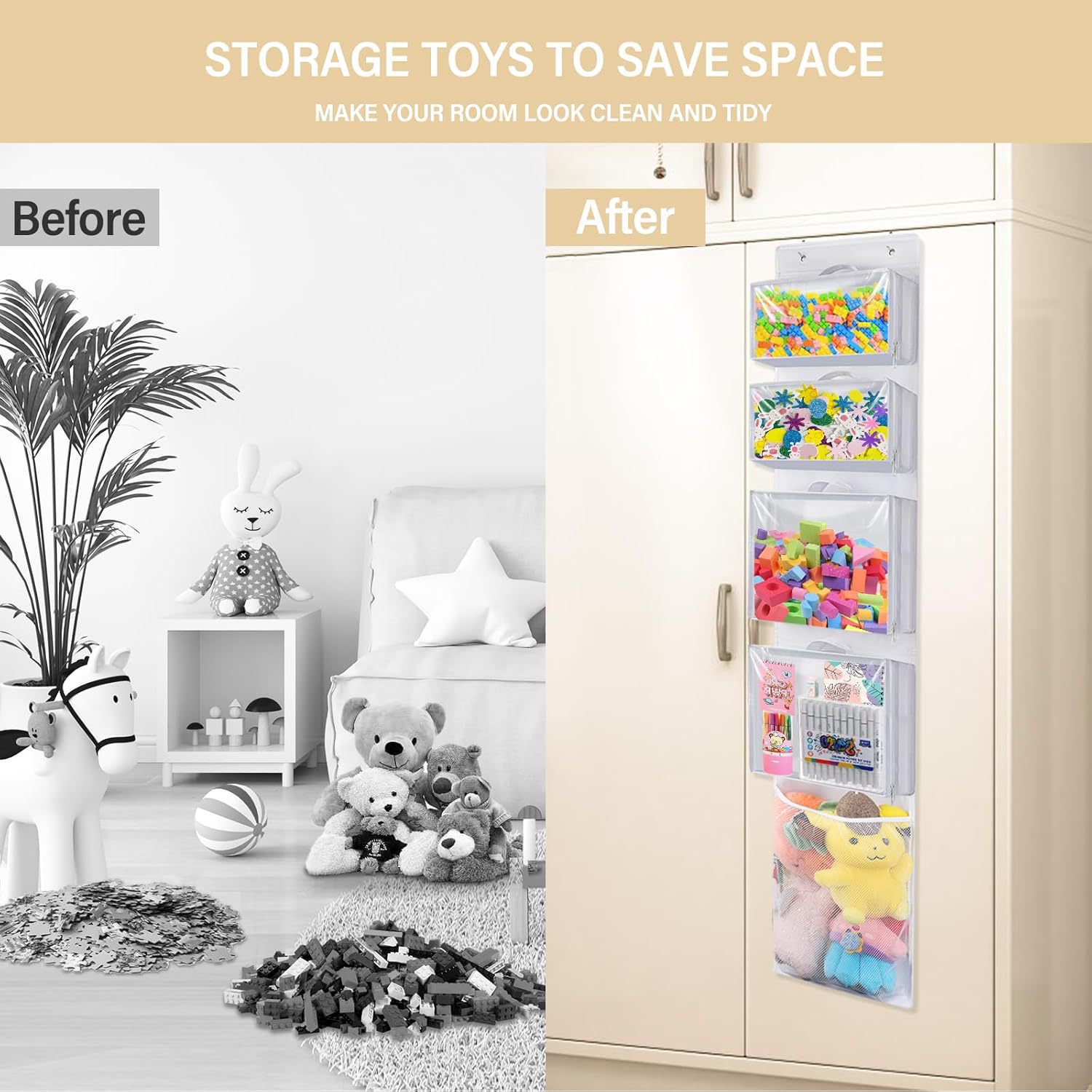Cross-Border Hot-Selling Hanging Toy Storage Bag Building Block Filled Animal Storage Hanging Bag Comes with 4 Removable Bags