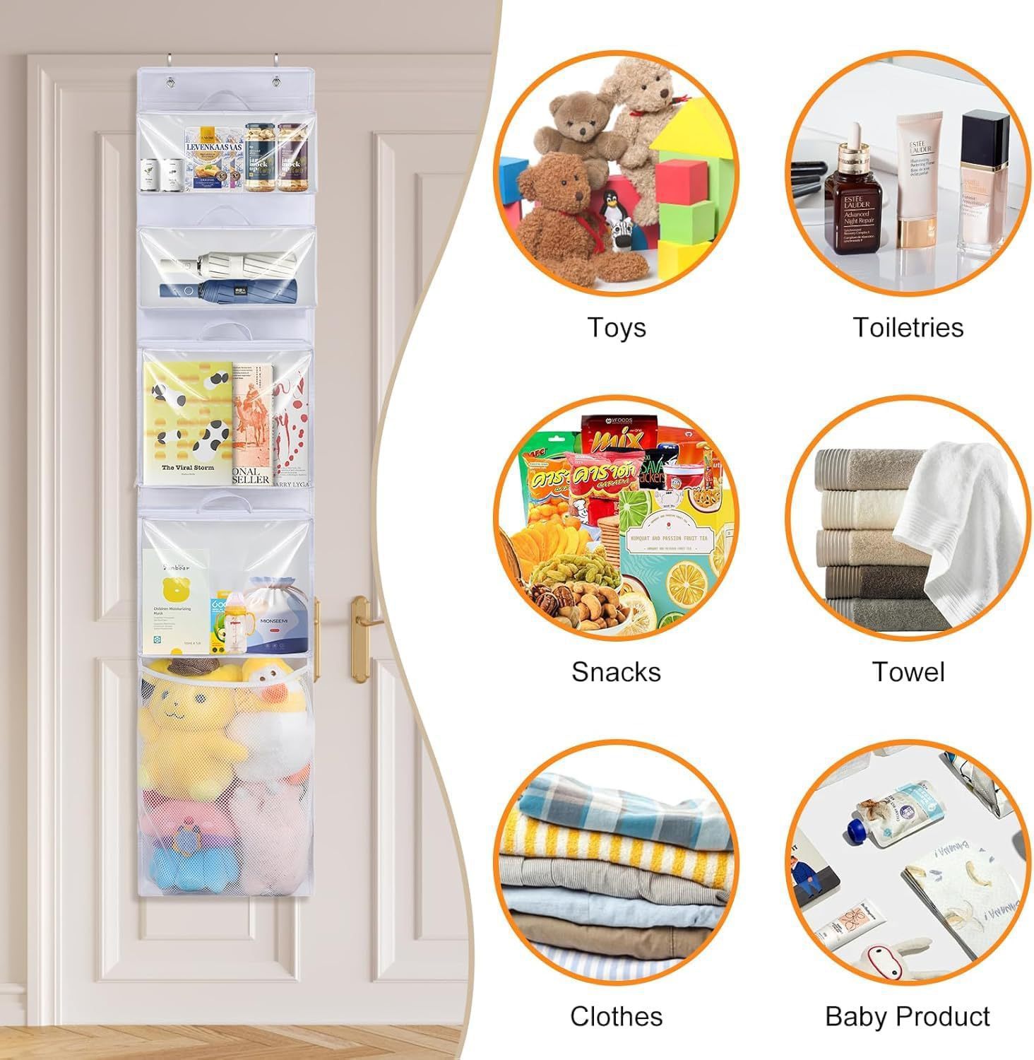Cross-Border Hot-Selling Hanging Toy Storage Bag Building Block Filled Animal Storage Hanging Bag Comes with 4 Removable Bags