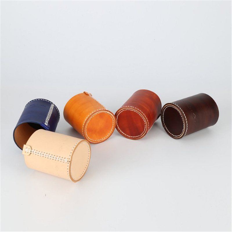 Small Fresh Leather Pen Holder Creative Pu Round Pen Holder Desktop Stationery Storage Pen Holder Business Gift