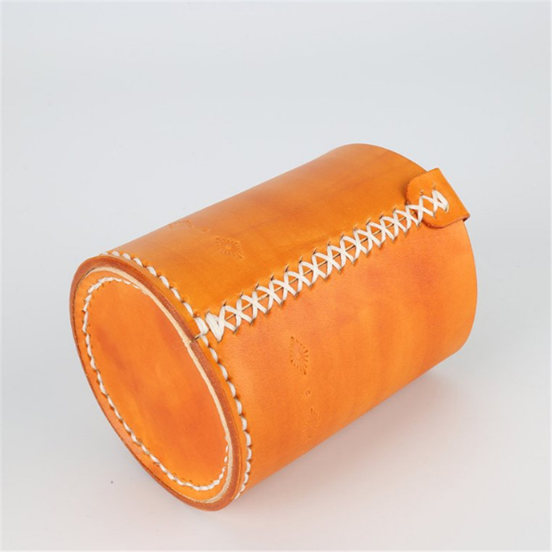 Small Fresh Leather Pen Holder Creative Pu Round Pen Holder Desktop Stationery Storage Pen Holder Business Gift