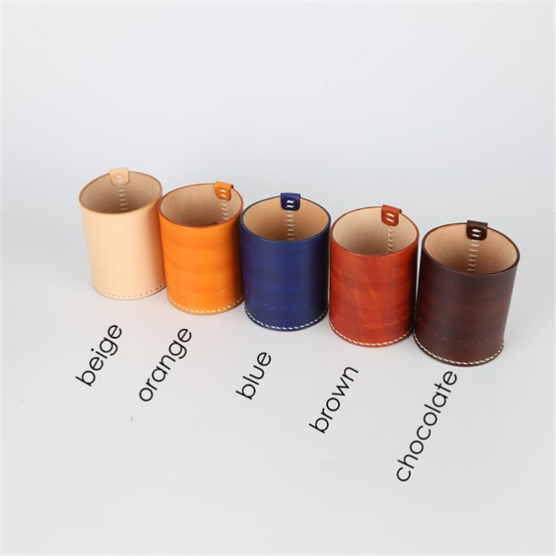 Small Fresh Leather Pen Holder Creative Pu Round Pen Holder Desktop Stationery Storage Pen Holder Business Gift