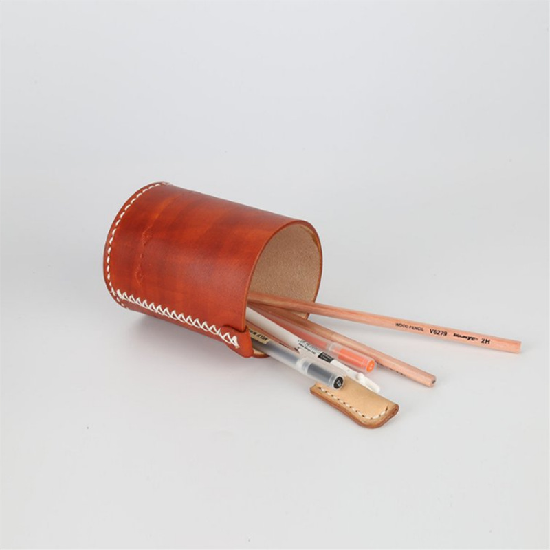 Small Fresh Leather Pen Holder Creative Pu Round Pen Holder Desktop Stationery Storage Pen Holder Business Gift