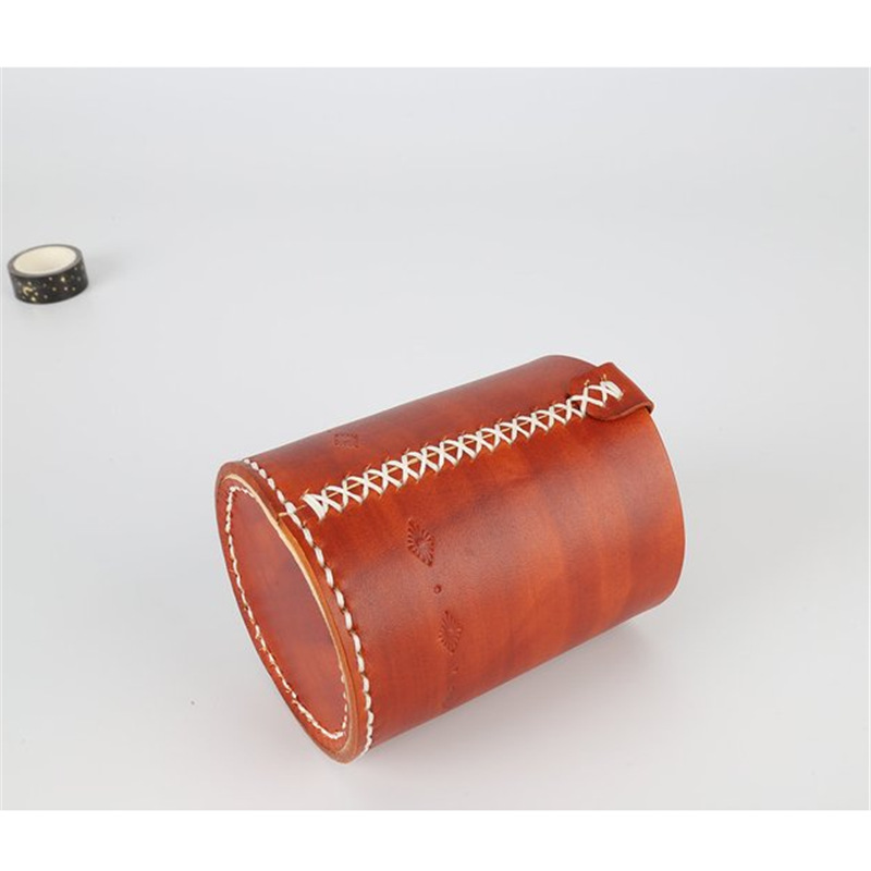 Small Fresh Leather Pen Holder Creative Pu Round Pen Holder Desktop Stationery Storage Pen Holder Business Gift