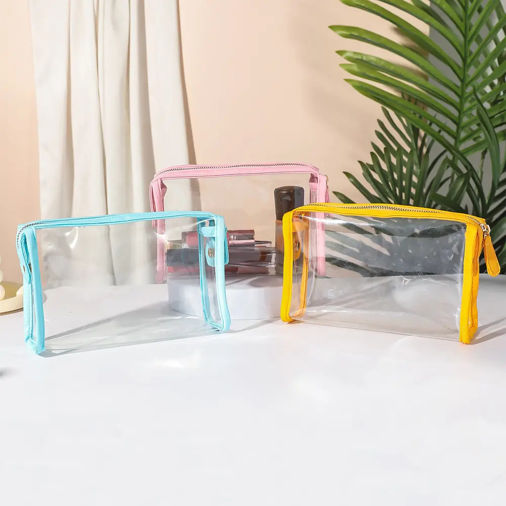 2025 New Nylon Vinyl Zipper Transparent Cosmetic Makeup Bag Organizer Waterproof Clear Cosmetic Bag