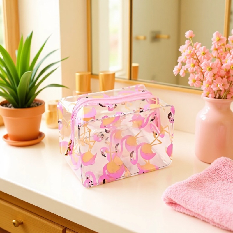 Wholesale Waterproof Pvc Fluorescent New Color Multifunctional Storage Colorful Transparent Travel Toiletry Cosmetic Bag with Stereo Window Opening