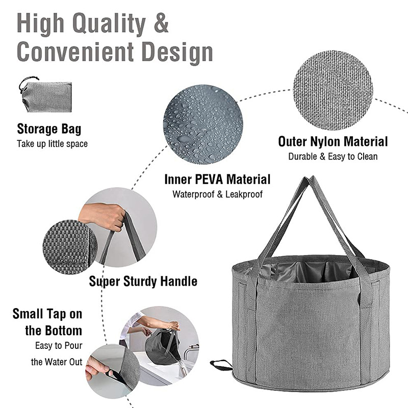 Foldable Foot Bath Bag with Fixed Stick, Portable Home Foot Spa Tool, Foot Basin for Outdoor Camping and Vegetable Washing