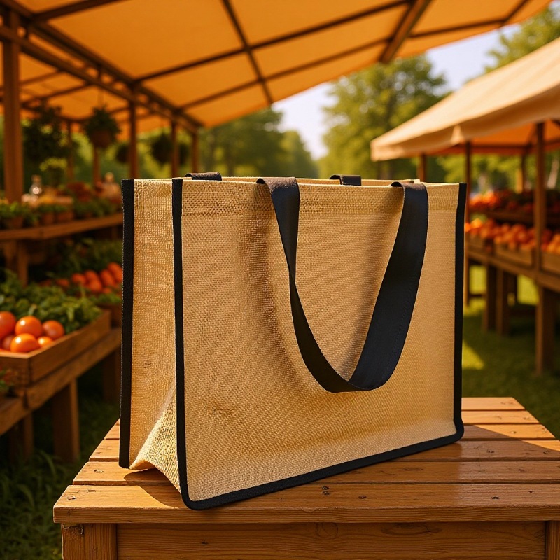 Linen Bag Customized Retro Jute Fabric Handbag Hand-Held Purchase Printed Logo Waterproof Laminated Linen Bag