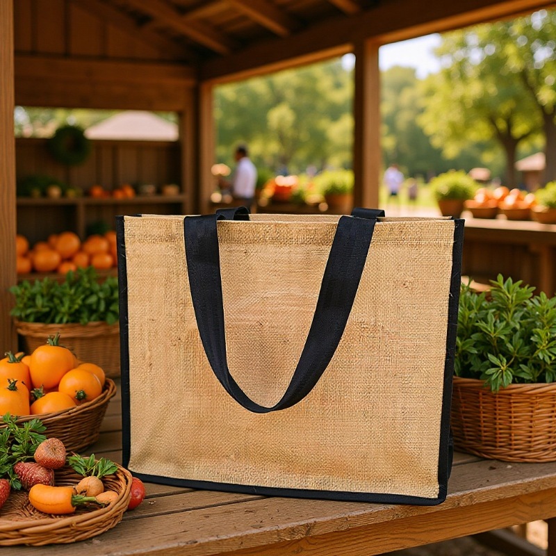 Linen Bag Customized Retro Jute Fabric Handbag Hand-Held Purchase Printed Logo Waterproof Laminated Linen Bag