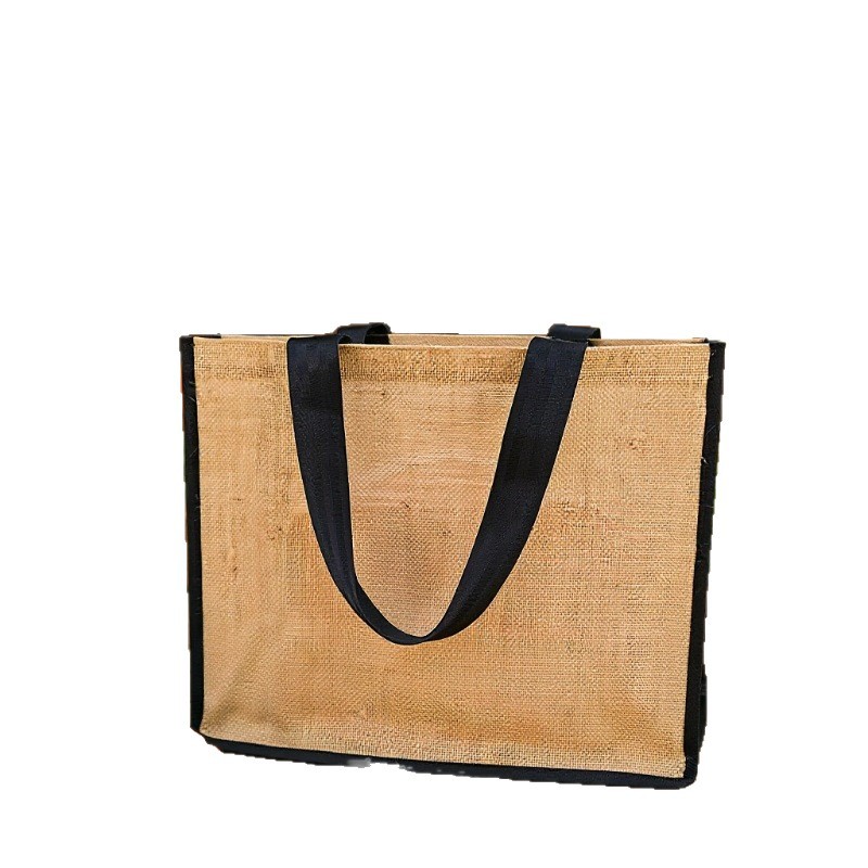 Linen Bag Customized Retro Jute Fabric Handbag Hand-Held Purchase Printed Logo Waterproof Laminated Linen Bag