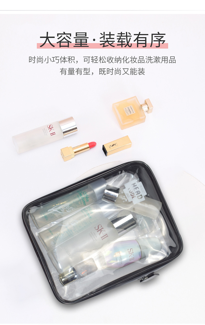 Travel Cosmetic Bag Small Portable Korean Simple Large Capacity Multi-Functional Transparent Toiletry Bag Girly Heart Storage Bag