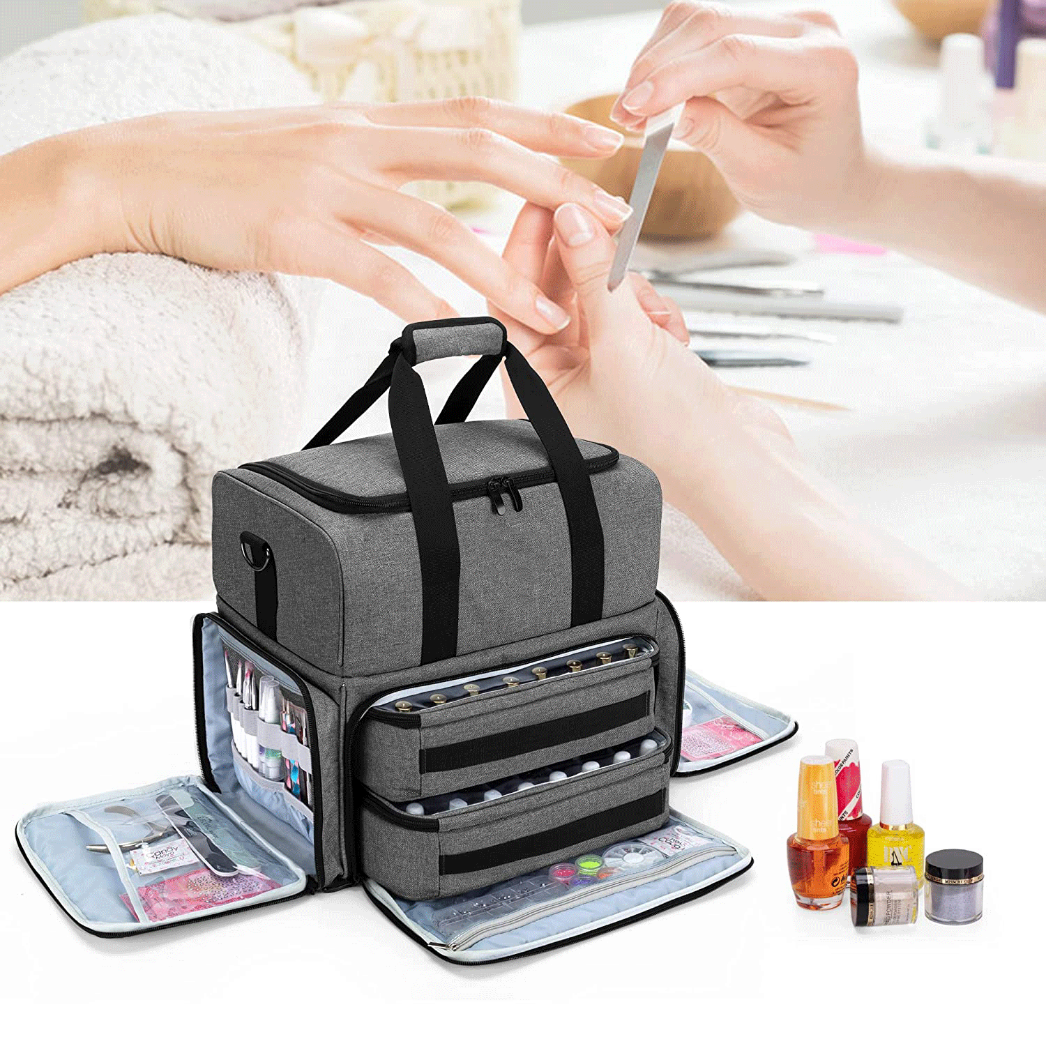 Cross-Border Large-Capacity Nail Polish Storage Box Cosmetics Storage Bag Removable Bag Makeup Storage Bag Manufacturer