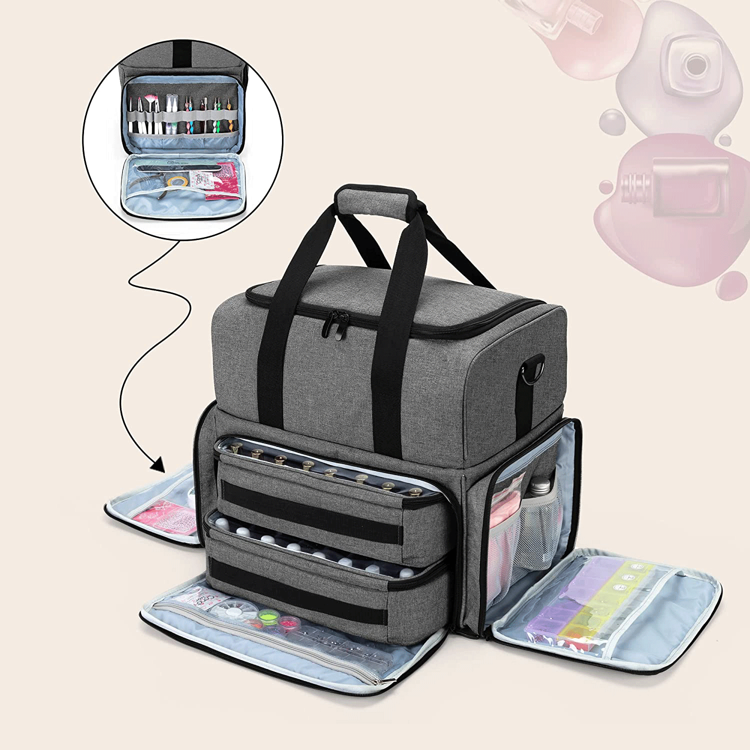 Cross-Border Large-Capacity Nail Polish Storage Box Cosmetics Storage Bag Removable Bag Makeup Storage Bag Manufacturer