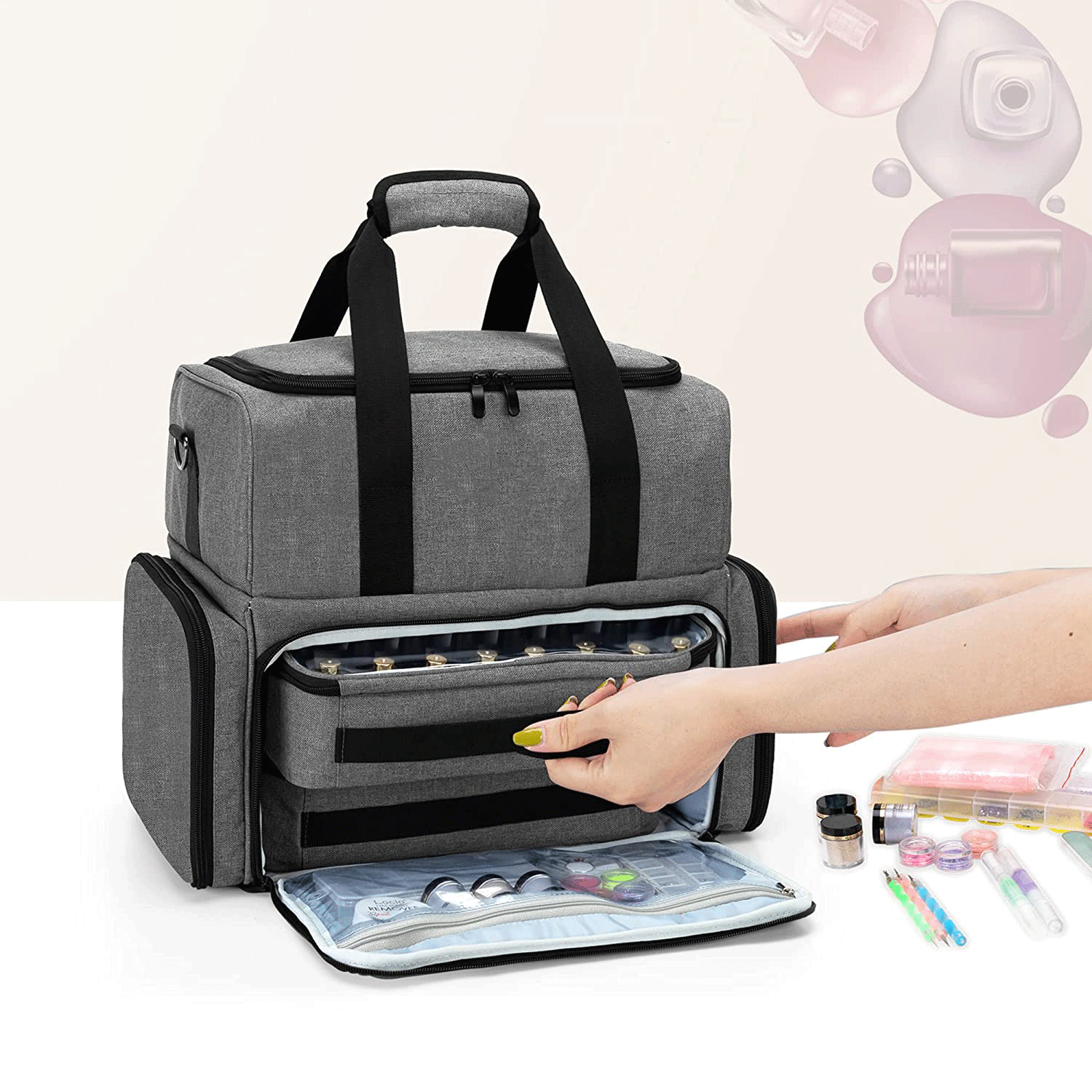 Cross-Border Large-Capacity Nail Polish Storage Box Cosmetics Storage Bag Removable Bag Makeup Storage Bag Manufacturer