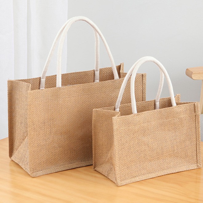 Pvc Window Linen Bag Custom Logo Environmentally Friendly Jute Linen Shopping Transparent Gift Handbag Tote Bag