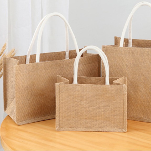 Pvc Window Linen Bag Custom Logo Environmentally Friendly Jute Linen Shopping Transparent Gift Handbag Tote Bag