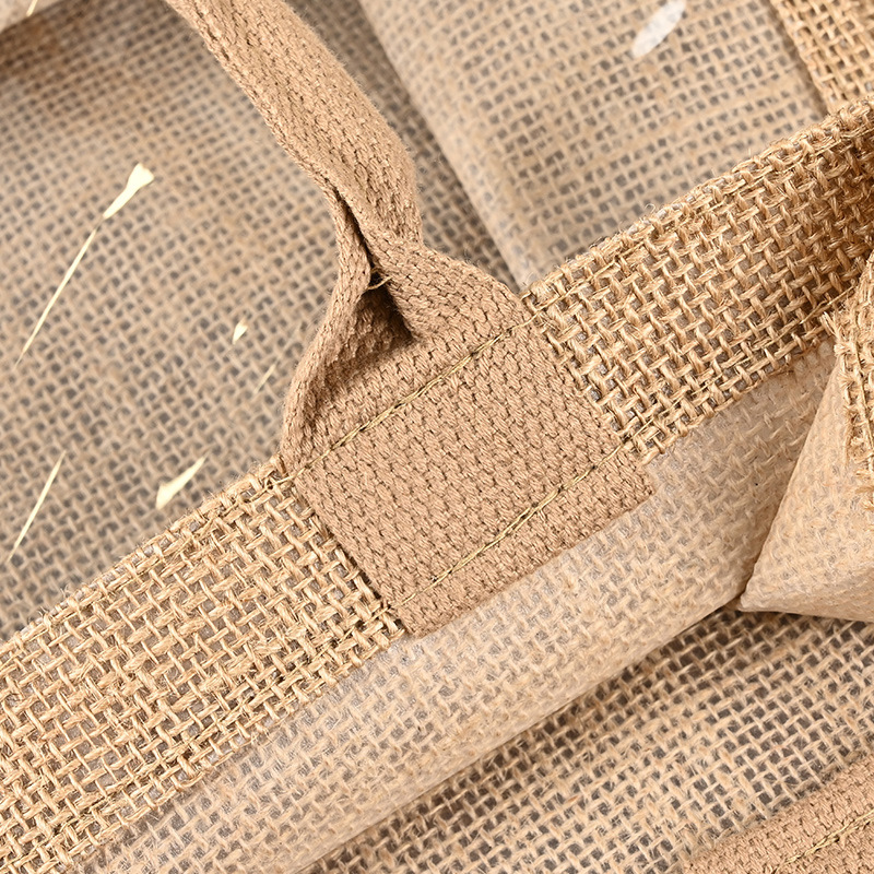 Pvc Window Linen Bag Custom Logo Environmentally Friendly Jute Linen Shopping Transparent Gift Handbag Tote Bag