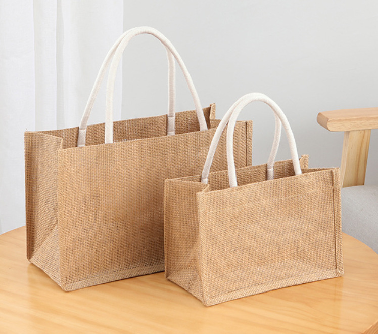 Pvc Window Linen Bag Custom Logo Environmentally Friendly Jute Linen Shopping Transparent Gift Handbag Tote Bag