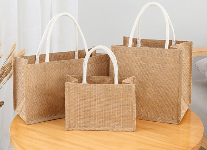 Pvc Window Linen Bag Custom Logo Environmentally Friendly Jute Linen Shopping Transparent Gift Handbag Tote Bag
