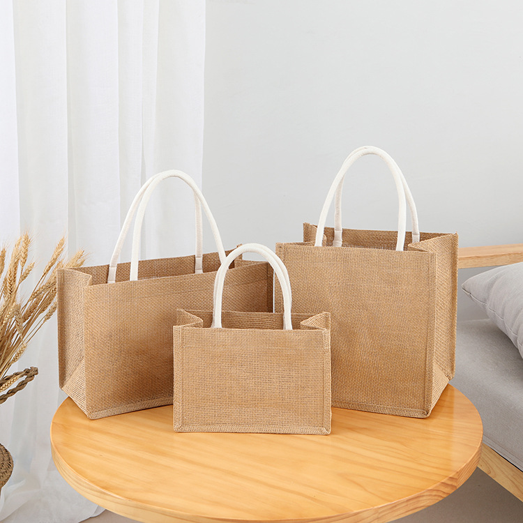 Pvc Window Linen Bag Custom Logo Environmentally Friendly Jute Linen Shopping Transparent Gift Handbag Tote Bag