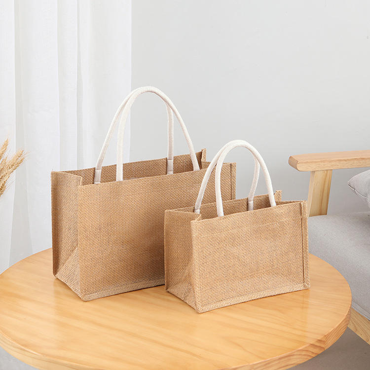 Pvc Window Linen Bag Custom Logo Environmentally Friendly Jute Linen Shopping Transparent Gift Handbag Tote Bag
