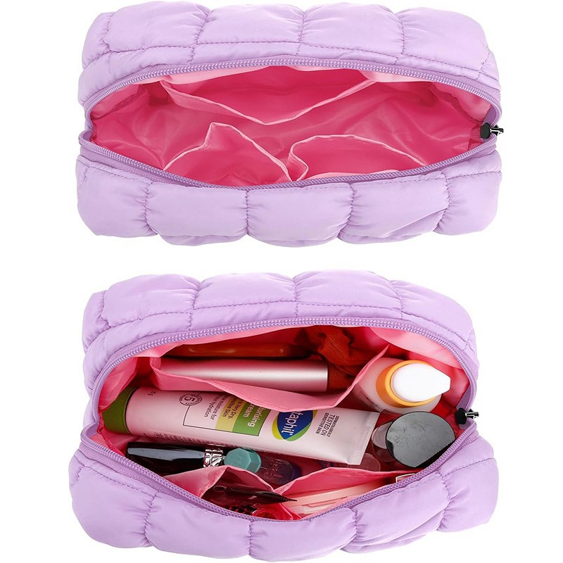 Source Factory Quilted Cosmetic Bag Zipper Opening Soft Skin Care Product Cosmetics Bag Multi-Functional Toiletry Bag