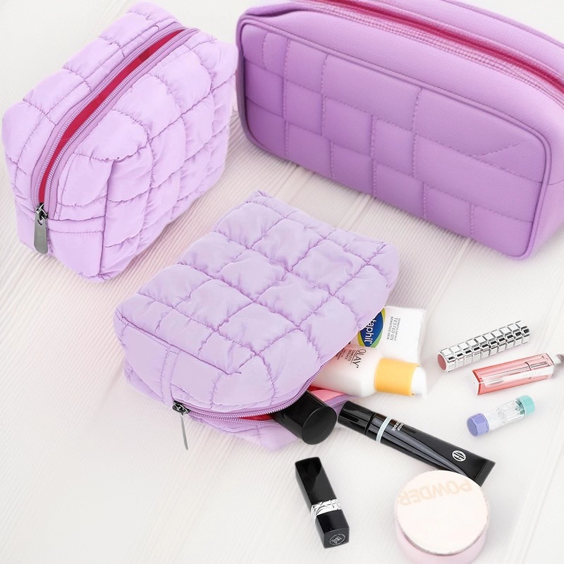 Source Factory Quilted Cosmetic Bag Zipper Opening Soft Skin Care Product Cosmetics Bag Multi-Functional Toiletry Bag
