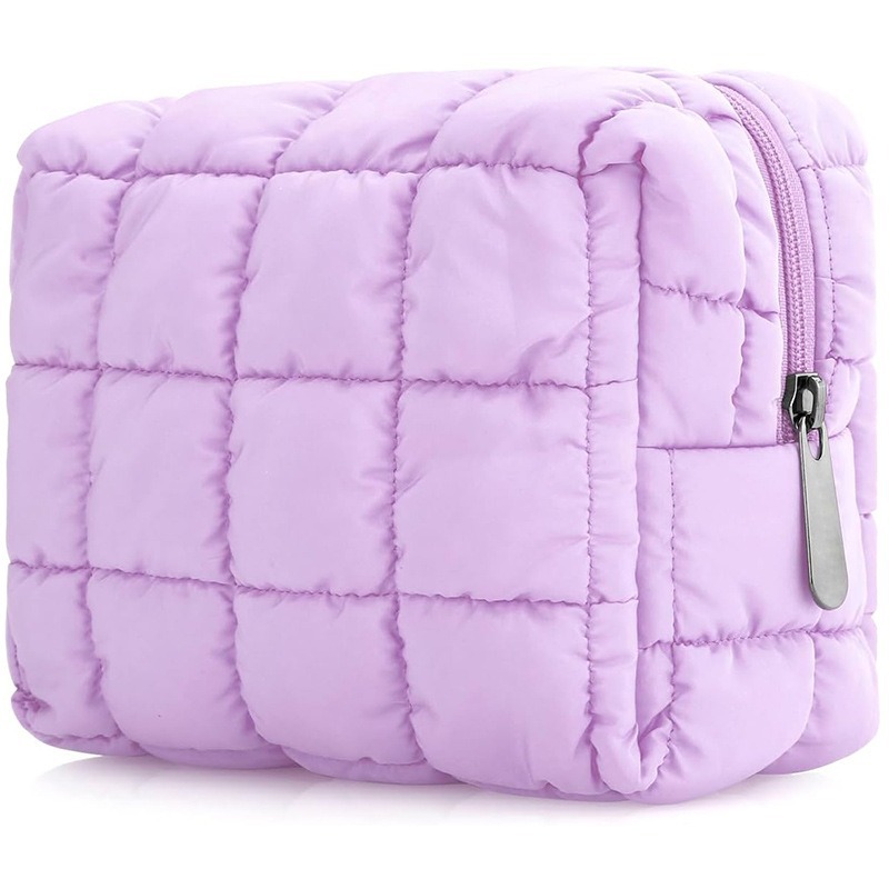 Source Factory Quilted Cosmetic Bag Zipper Opening Soft Skin Care Product Cosmetics Bag Multi-Functional Toiletry Bag