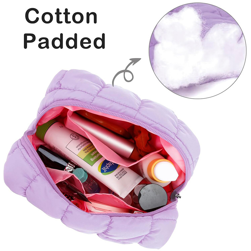 Source Factory Quilted Cosmetic Bag Zipper Opening Soft Skin Care Product Cosmetics Bag Multi-Functional Toiletry Bag