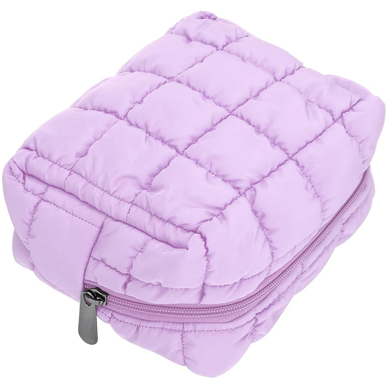 Source Factory Quilted Cosmetic Bag Zipper Opening Soft Skin Care Product Cosmetics Bag Multi-Functional Toiletry Bag