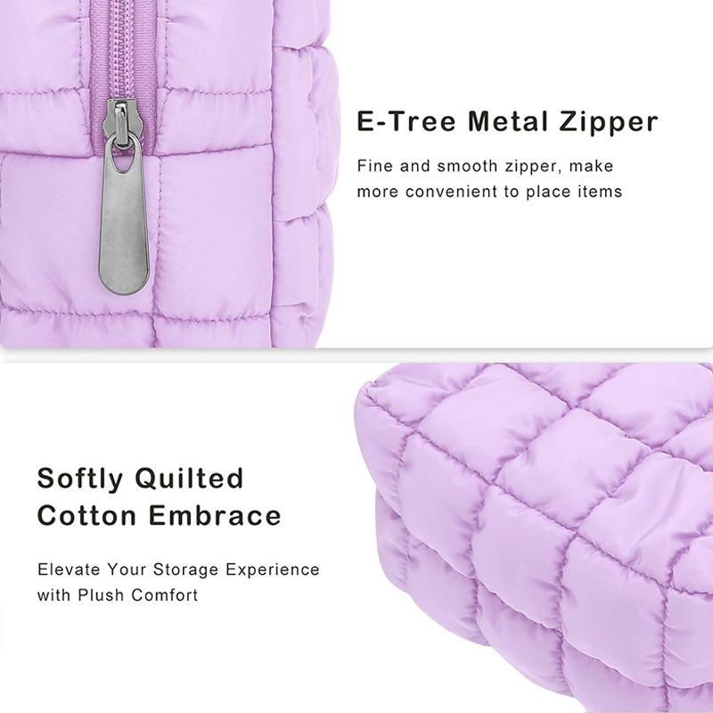 Source Factory Quilted Cosmetic Bag Zipper Opening Soft Skin Care Product Cosmetics Bag Multi-Functional Toiletry Bag