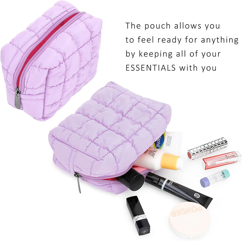 Source Factory Quilted Cosmetic Bag Zipper Opening Soft Skin Care Product Cosmetics Bag Multi-Functional Toiletry Bag