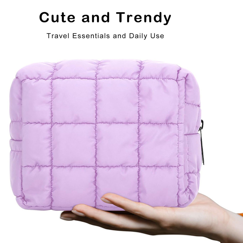 Source Factory Quilted Cosmetic Bag Zipper Opening Soft Skin Care Product Cosmetics Bag Multi-Functional Toiletry Bag