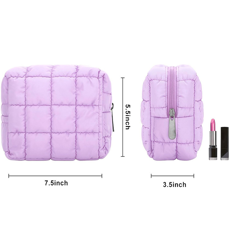 Source Factory Quilted Cosmetic Bag Zipper Opening Soft Skin Care Product Cosmetics Bag Multi-Functional Toiletry Bag